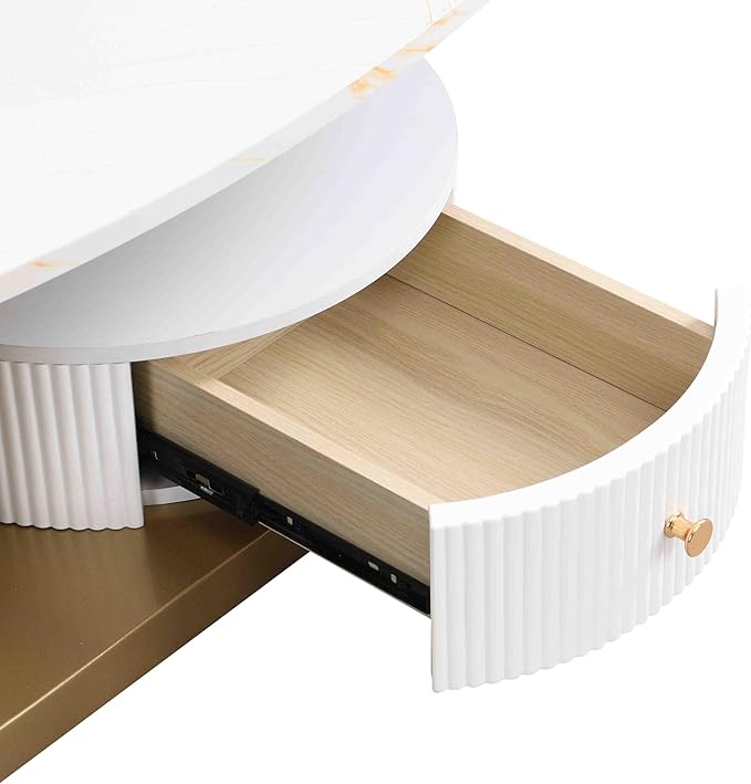 Modern Oval Coffee Table Set of 2, Faux Marble Coffee Table and Round End Table