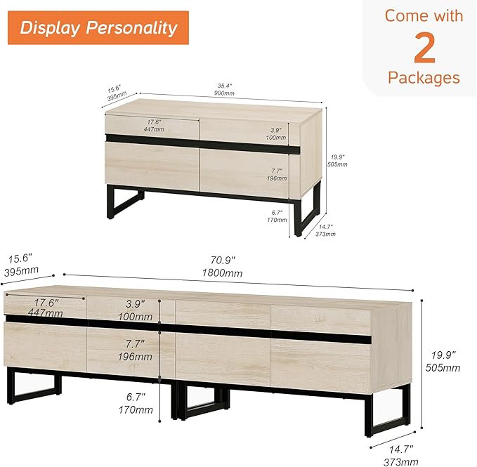 WAMPAT Modern TV Stand for 50-75 Inch TVs, Wood Entertainment Center