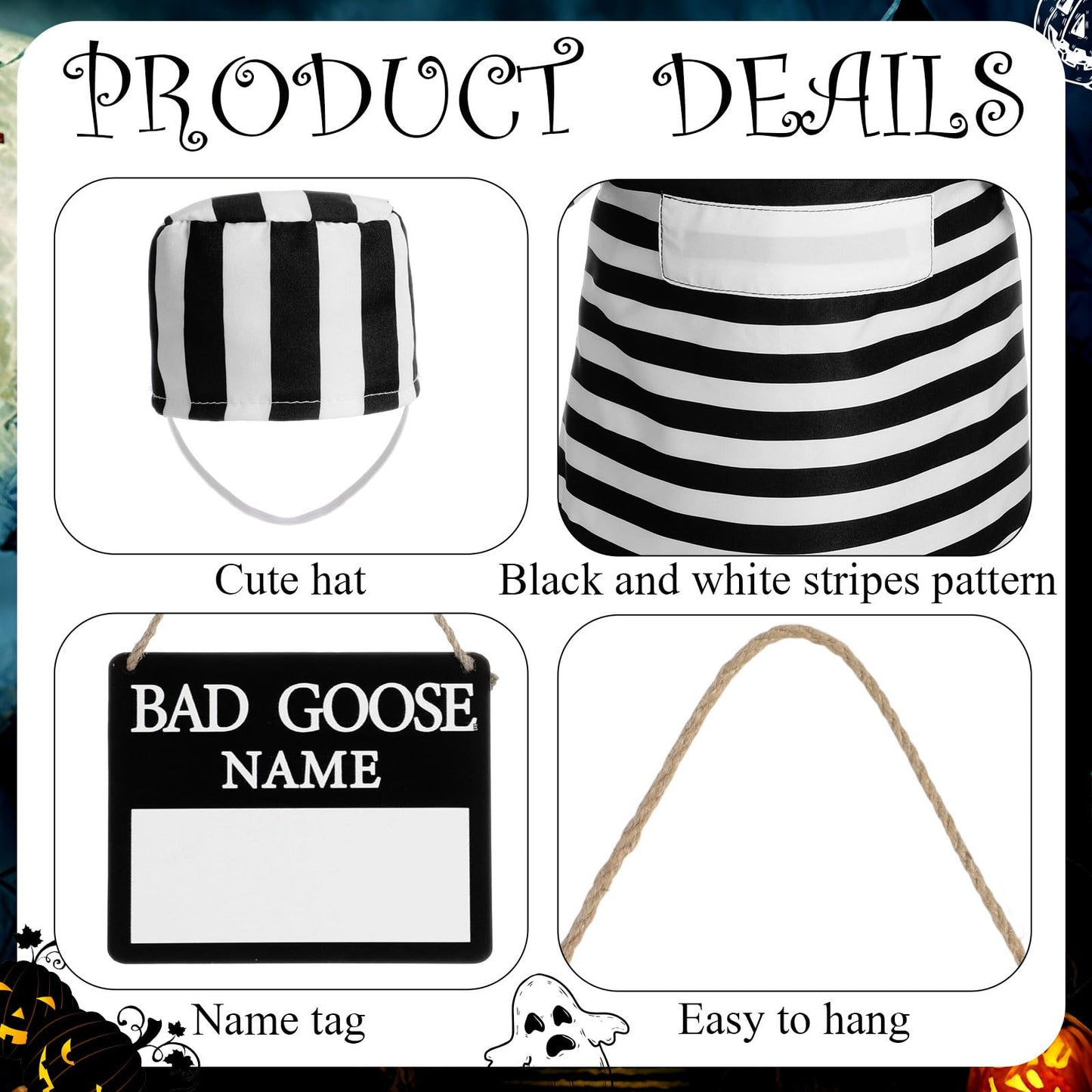 Shyyween Halloween Prisoner Porch Goose Outfit Plastic Lawn Porch Goose Statue Prisoner Clothes with Bad Name Wooden Sign for Outdoor Patio Yard Art Decoration Cosplay