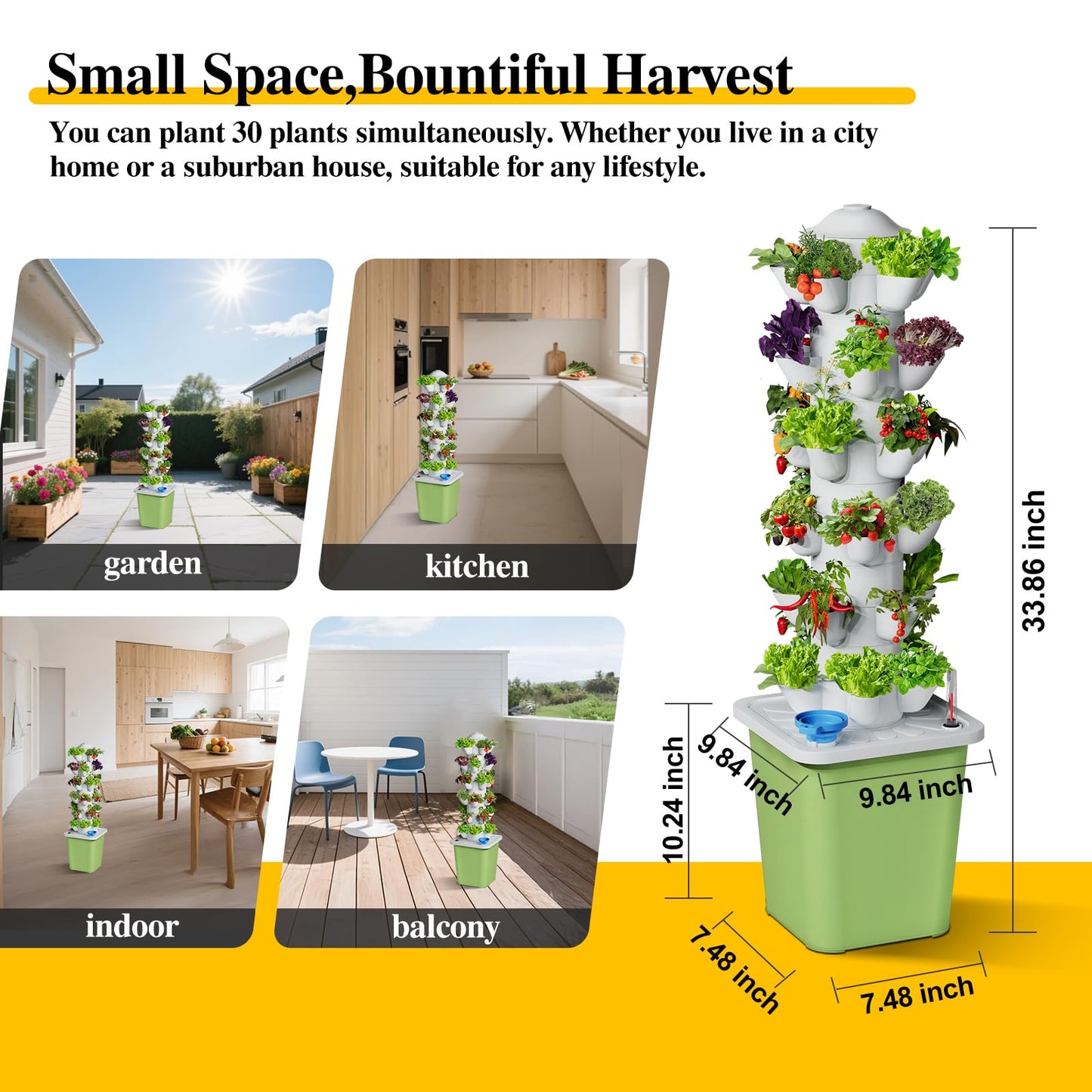 RFnongye Hydroponics Growing System Kit, 30 Pots Vertical Garden Planter with Pump and Timer, Hydropoic Tower for Soilless Cultivation Herbs Fruits Vegetables, Plant Gift for Gardening Lover(No Seed)