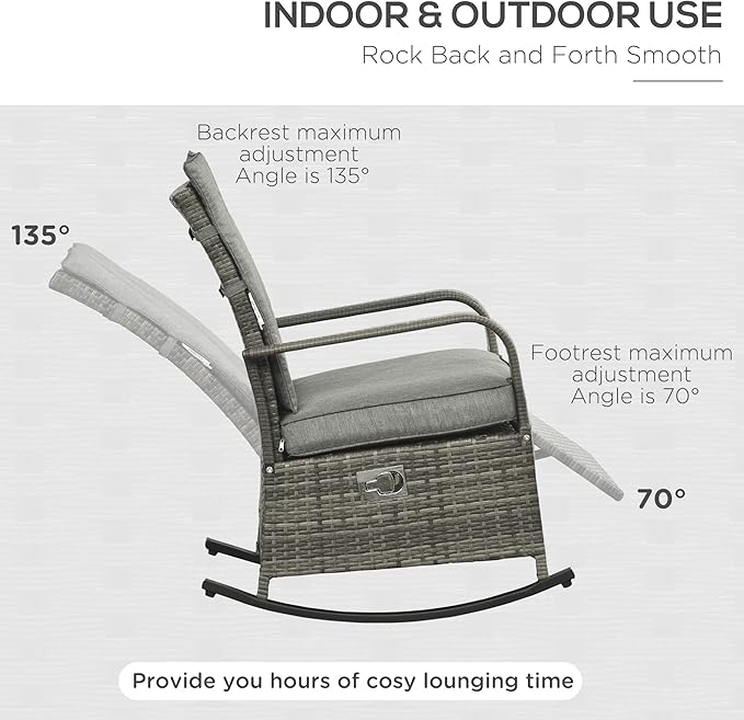 Outsunny Wicker Outdoor Rocking Chair, Patio Recliner