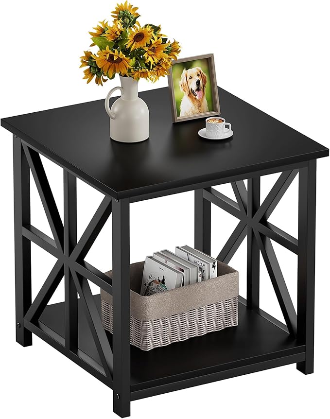GreenForest End Table with 2-Tier Storage Shelf, 19.7 inch Side Table