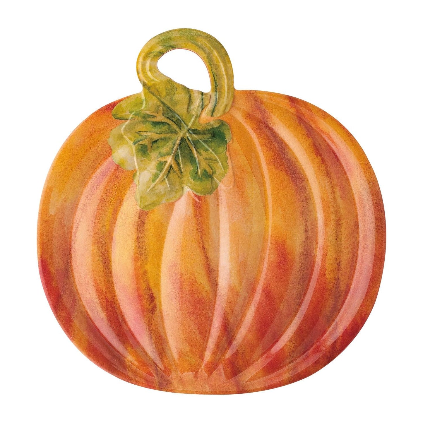 UPware Pumpkin Shaped Melamine Serving Platter, Fall Harvest Party Tray, Thanksgiving Table Decor, for Snacks, Appetizers, and Desserts, Orange, 16 x 15.5 Inch