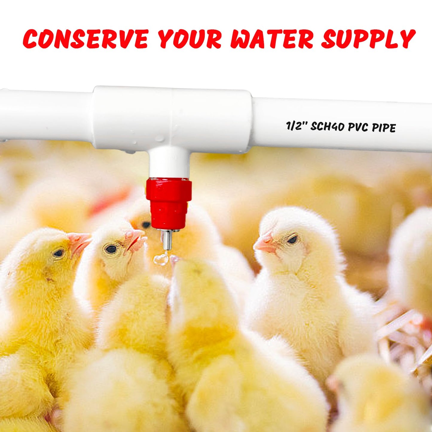 (10 Pack) Chicken Waterer Nipples + PVC Tee Fittings for 1/2" PVC Piping, Horizontal Poultry Nipples & Tees, DIY Chicken Watering System for Geese, Rabbits, Ducks