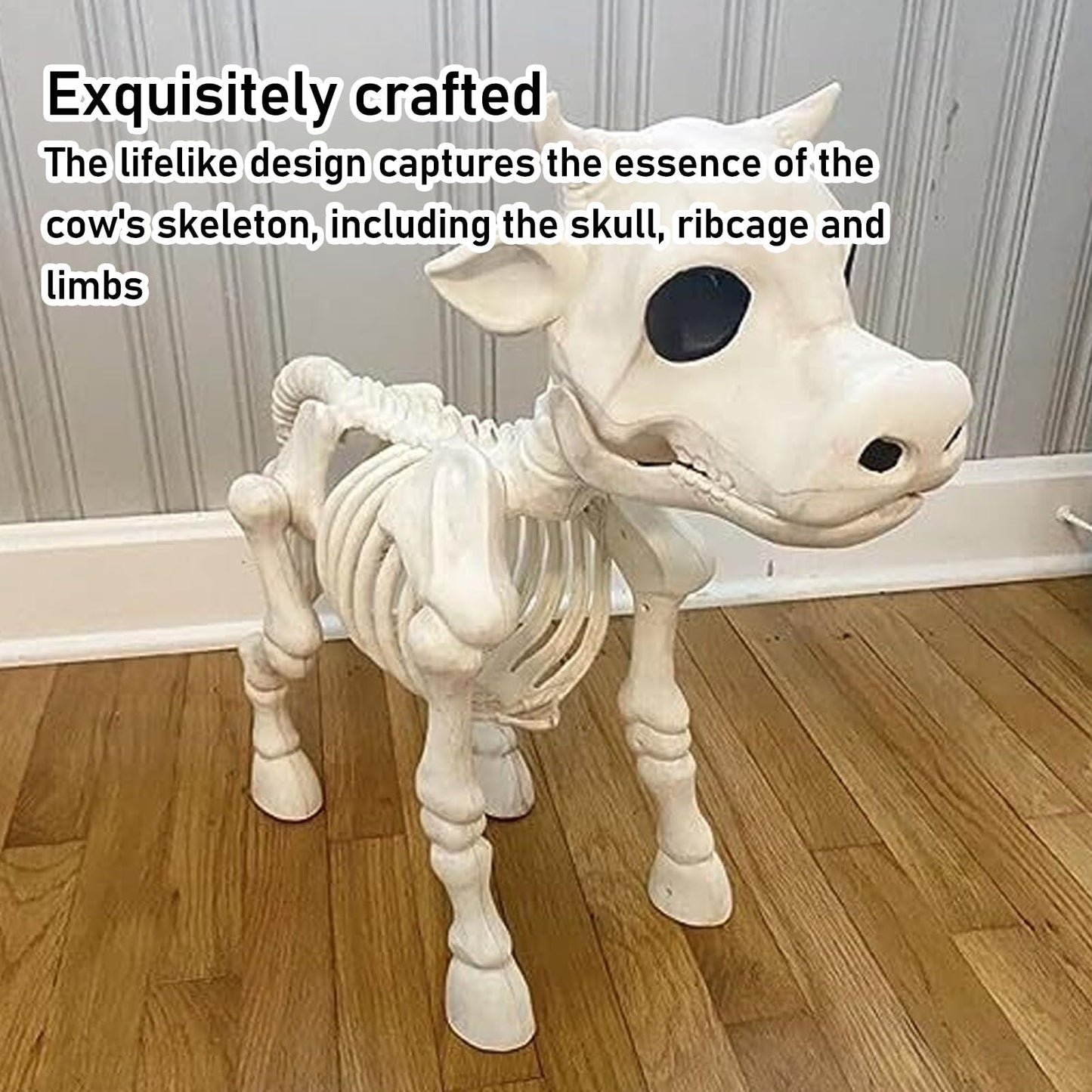 Kuuleyn Halloween Cow Skeleton Decoration,Skeleton Halloween Decoration,Animal Skeletons Innovative Fun Waterproof Resin Cow Skeleton Statue for Outdoor Garden Patio