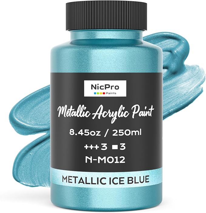 Nicpro Metallic Ice Blue Acrylic Paint, 8.45oz/250ml Large Pearlescent Acrylic