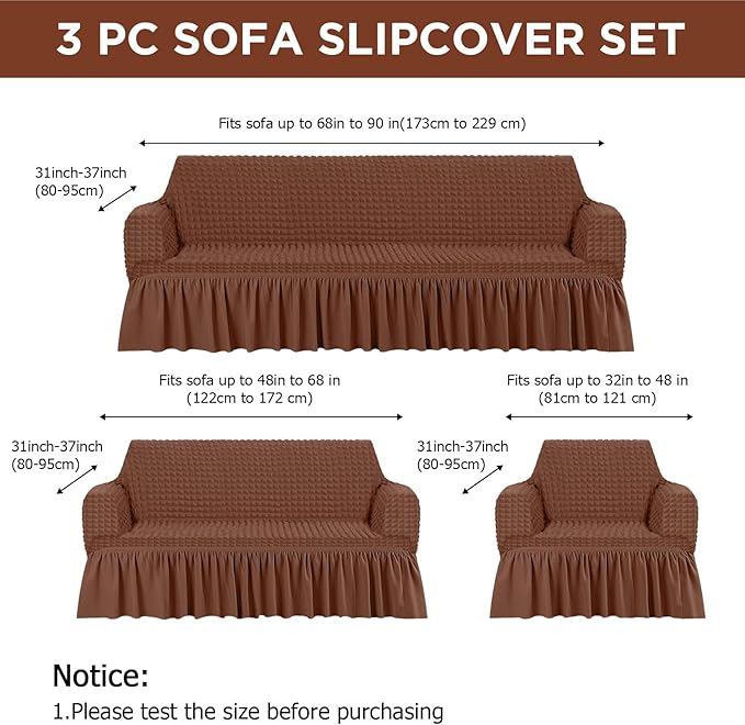 Fanfanwin 3 Pcs Sofa Slipcover Set