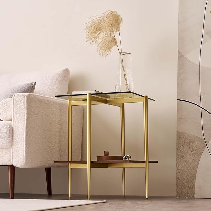 LumFurn Glass End Table, Mid-Century Modern Design Sofa Table,