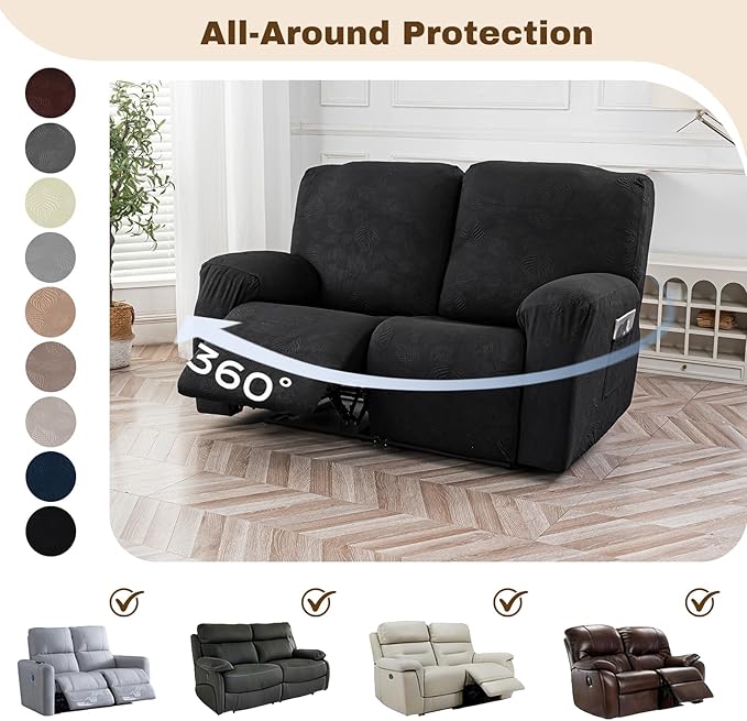 Gennia Recliner Loveseat Cover 4 Pieces, Waterproof Stretch Recliner Sofa