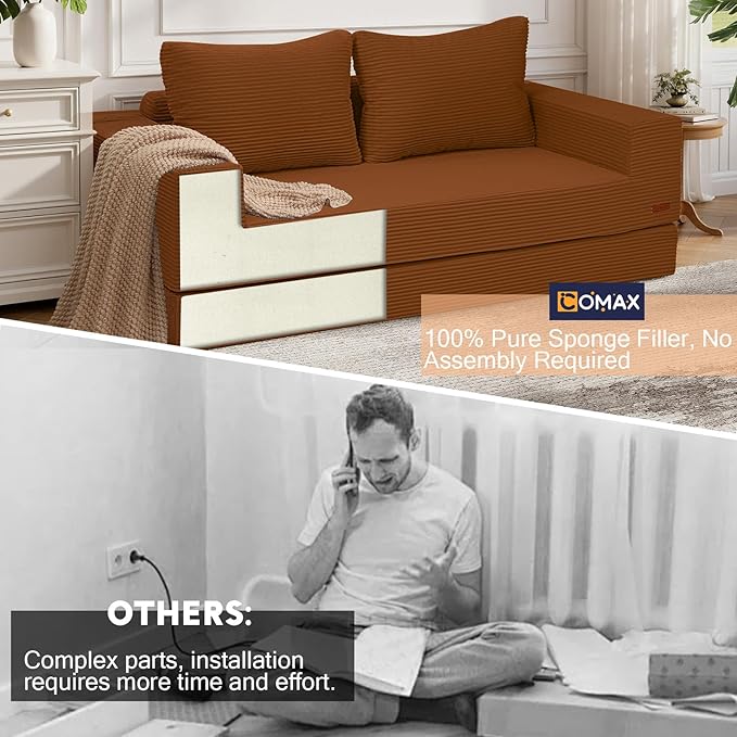 COMAX Convertible Sofa Bed Queen, Corduroy Folding Floor Couch Pull Out Couch