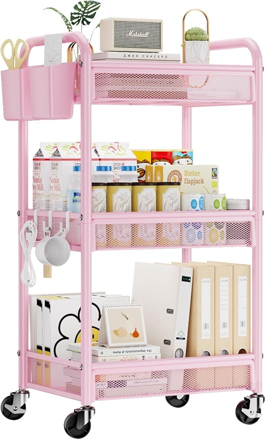 YASONIC 3 Tier Rolling Cart – Metal Utility Storage Cart