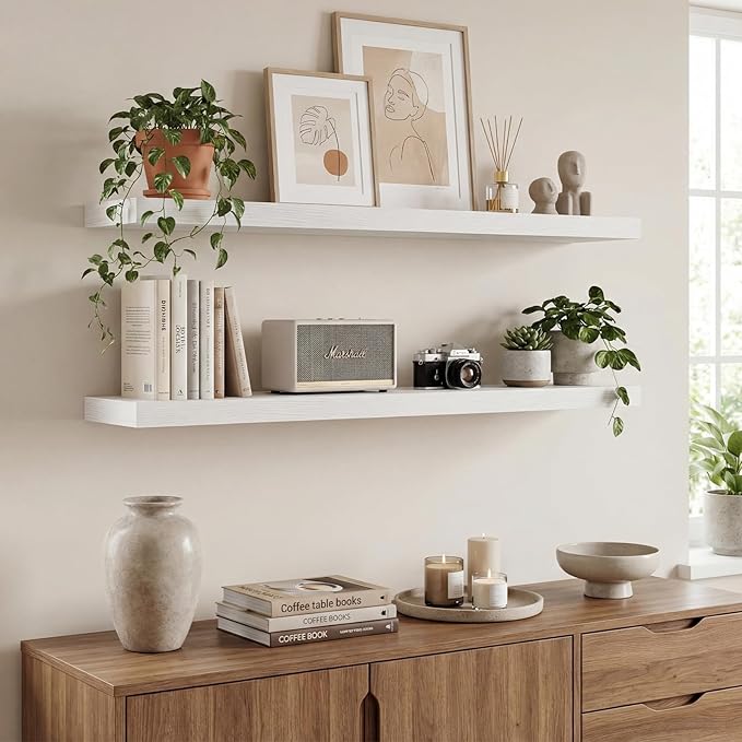 White Floating Shelves Set of 2, 35.43in Wall Mounted Display Ledge Shelves