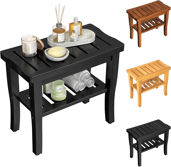 Bamboo Black Shower Bench Stool Shower Chair Seat Adult Women Her Sister Aunt