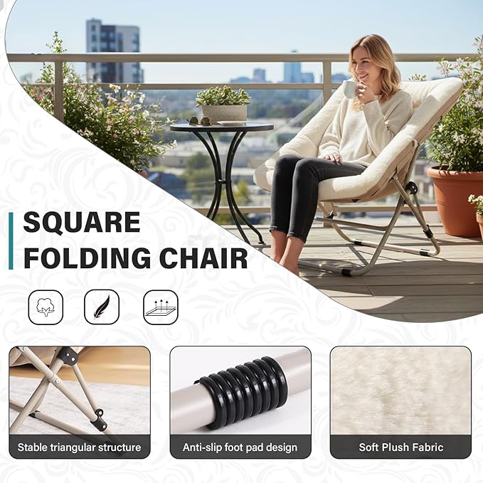 Tiita Comfy Folded Chair, Soft Faux Fur Oversized Folding Accent Chair