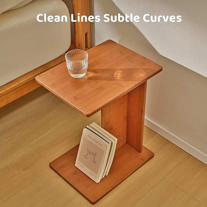 RECCI Solid Bamboo C-Shaped End Table Set of 2