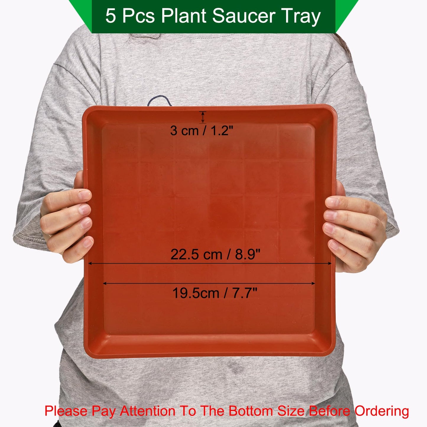 PATIKIL Plant Saucer Tray, 5 Pack 9 Inch Plastic Square Plant Saucer Flower Planter Drip Tray for Indoors Outdoors Patio Balcony, Terracotta