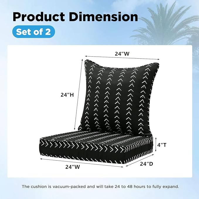 Outdoor Deep Seat & Back Cushion Set, 24 x 24 Inch Water Repellent and Fade