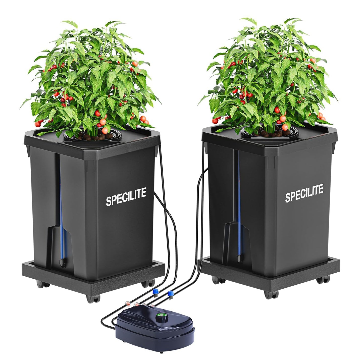 SPECILITE DWC Hydroponics Grow System with Top Drip Kit, 7 Gallon 2 Buckets Deep Water Culture Recirculating Drip Garden System with Plant Stand with Wheels, Air Pump, Air Stone, Air Hose