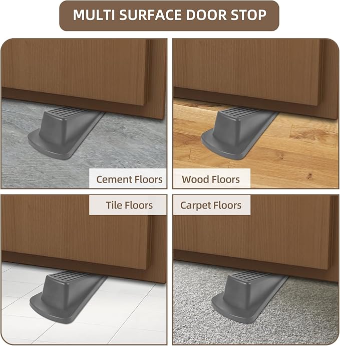 JZWBLILY Door Stoppers for Bottom of Door on Floor, Premium Rubber Door Stopper Wedge, Floor Sturdy Stackable Door Stops for Carpet Heavy Duty Door (Gray, 2 Pack)