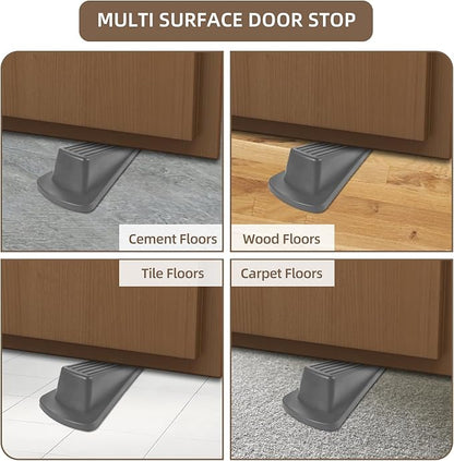 JZWBLILY Door Stoppers for Bottom of Door on Floor, Premium Rubber Door Stopper Wedge, Floor Sturdy Stackable Door Stops for Carpet Heavy Duty Door (Gray, 2 Pack)
