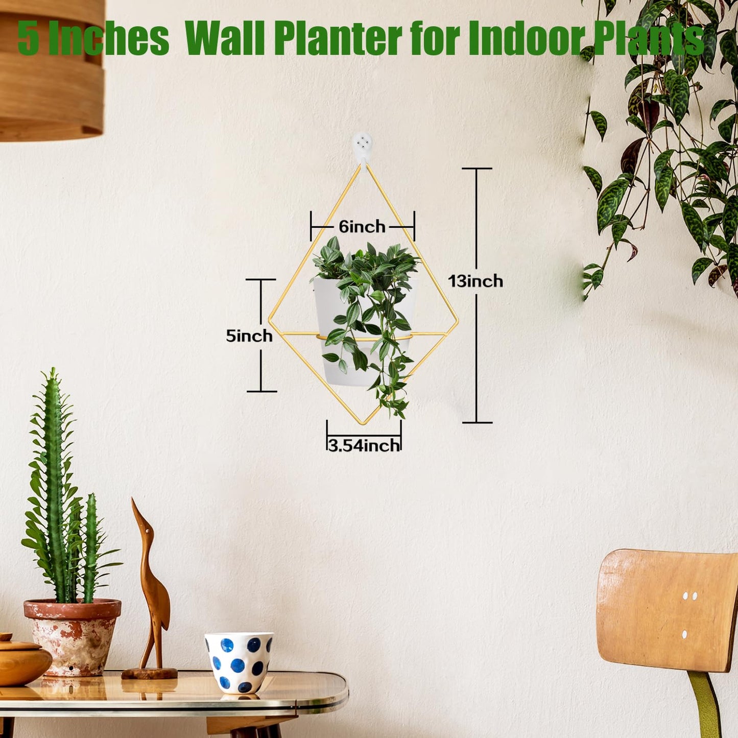 Koalaime 3 Sets Wall Planters for Indoor Plants Geometric Hanging Planters for Indoor Plants - Self-Watering Flower Pots with Black Metal Holder, Mounted Succulent Planter, 5" Black Plant Pot