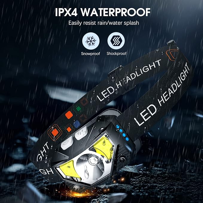 LHKNL Headlamp Flashlight,6-Pack Lumen Ultra Bright LED Rechargeable Headlight with White Red Light,Waterproof Motion Sensor Head Lamp,8 Mode for Outdoor Camping Running Cycling Fishing