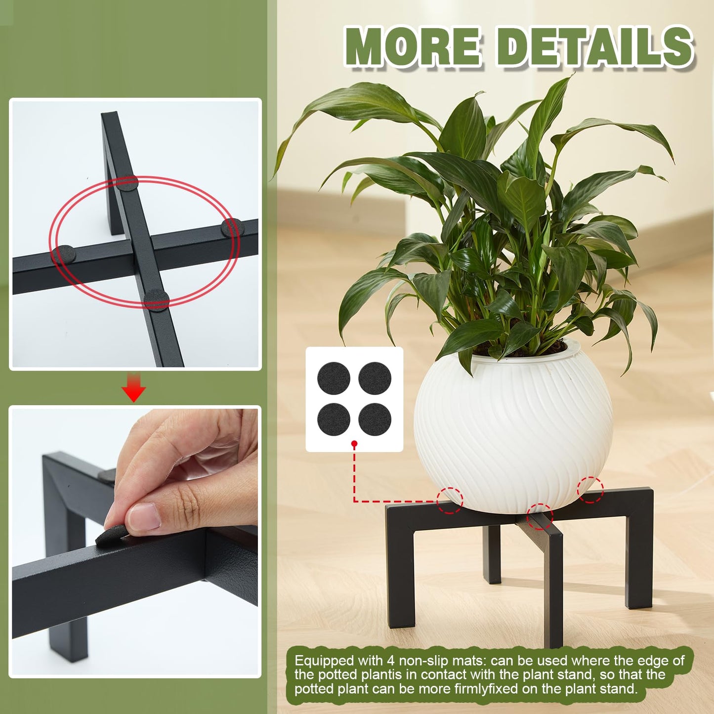 Phikrou Metal Plant Stands Indoor Outdoor, Heavy-Duty Short Black Plant Holder for 5-12 Inch Flower Pots - 1/2/3 Pack Low Stand for Balcony, Corner, Desk, Table Top (Plant Not Included)(3Pcs)
