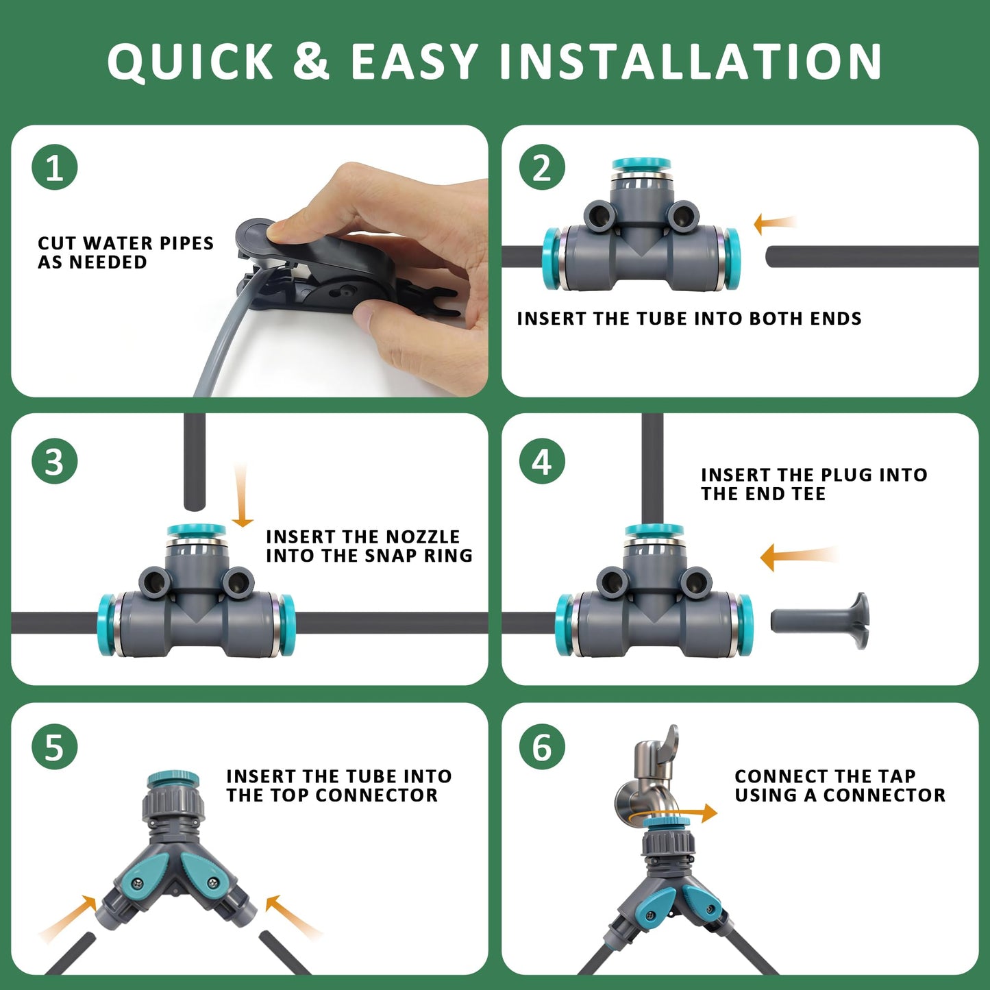 Drip Irrigation System 100FT 1/4", 360°Adjustable Garden Watering System with 16pcs Copper Nozzles, Drip Irrigation Kit for Outdoor Plants, Greenhouse Watering System