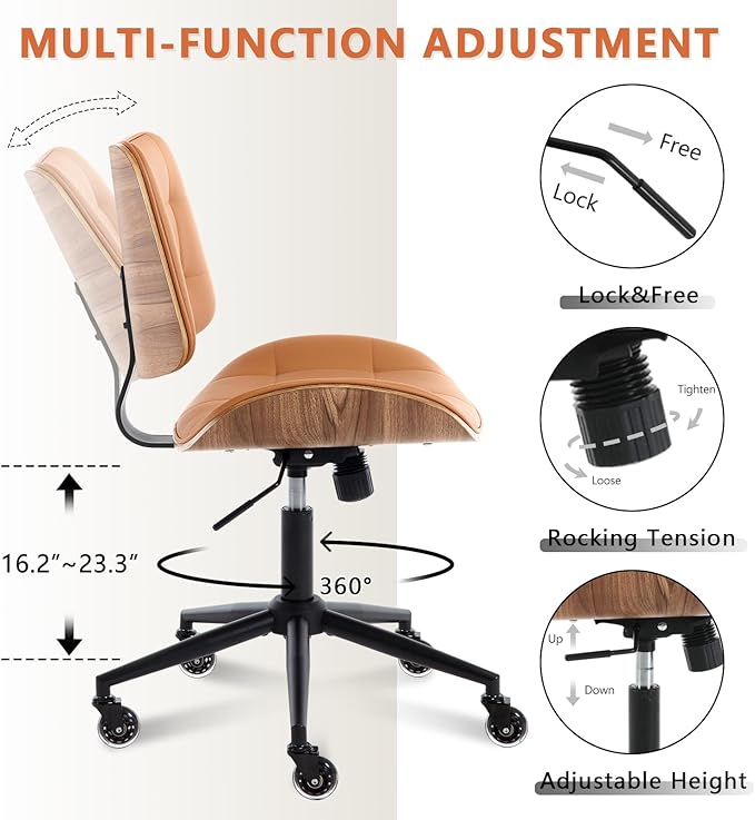 Home Office Desk Chair with Wheels, Adjustable Height Armless Office Chair