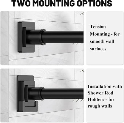 UIOSANRT Matte Black Shower Curtain Rod 31-79 inches with Holders, Stainless Steel Shower Rod & Tension Rod, Adjustable Tension Shower Curtain Rod for Bathroom, Windows, Closet