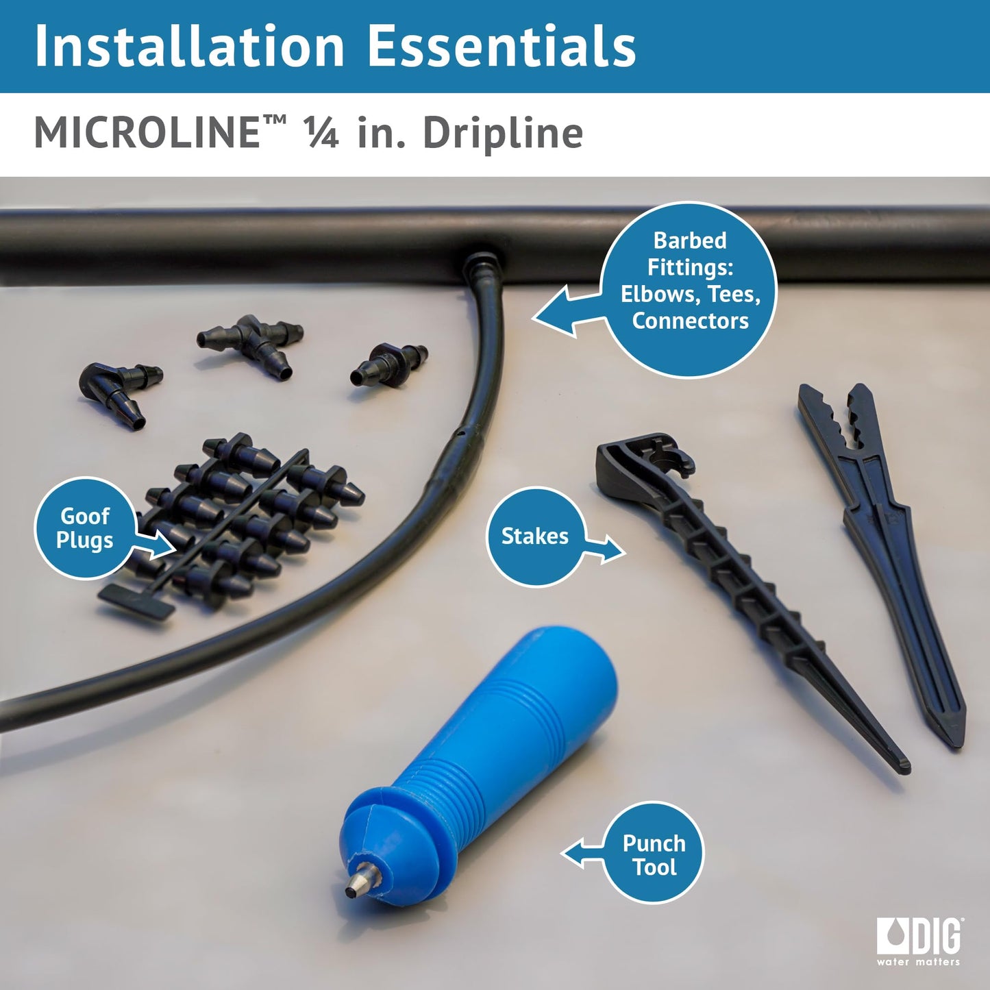 DIG ML-106, 100', ¼” MICROLINE Dripline - 6” Spacing, Color Black – UV Protected Drip Line