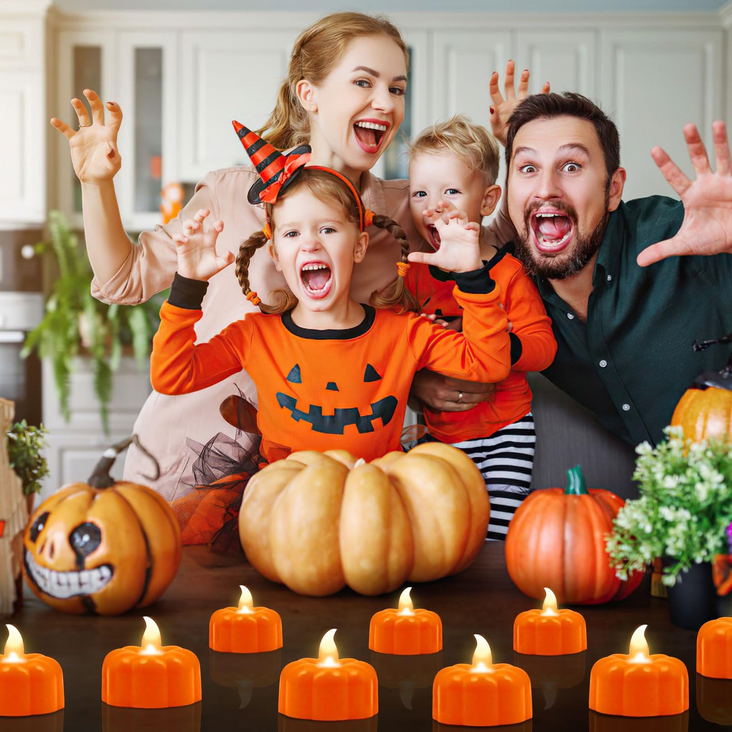Pumpkin Tea Lights Fall Decorations for Home,12 Pack LED Orange Pumpkin Lights FlameLess Candles Battery Operated Thanksgiving Flickering Tealights Candles for Table Home Party Halloween Decor