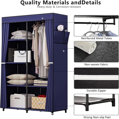 SORCEDAS Portable Closet Wardrobe Organizer Storage with Cover Non-Woben Fabric Portable Wardrobe Closet for Hanging Clothes Racks Shelving 33 Inch for Bedroom, Blue (Blue, 33Inch)