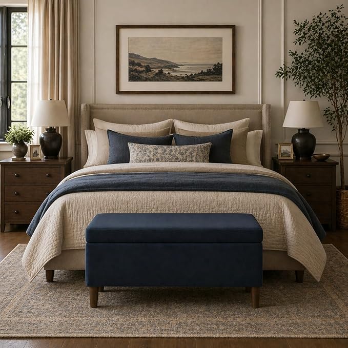 HomePop Malmo Decorative Storage Bench -Blue Velvet
