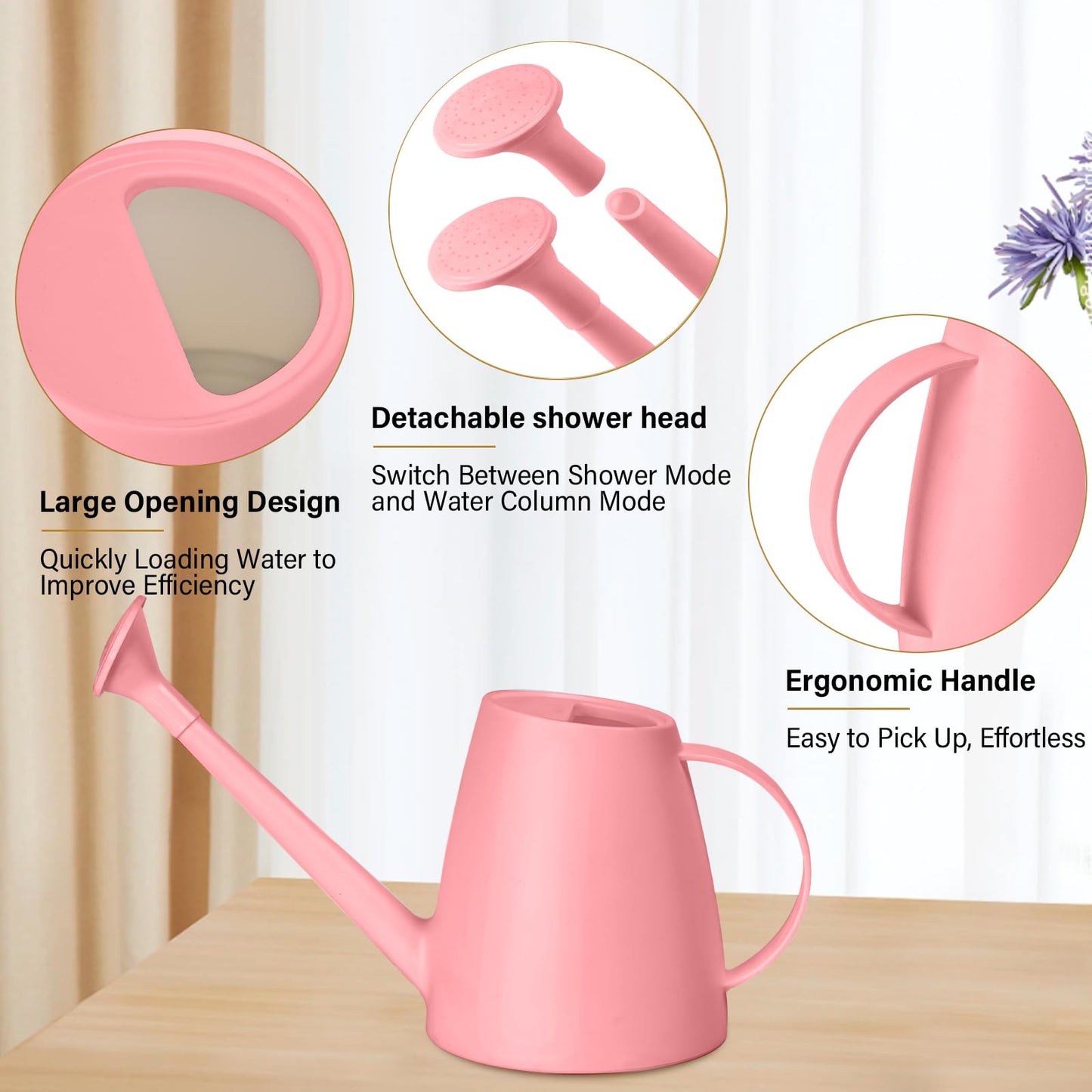 TTAOE GN Plastic Watering Can - for Indoor and Outdoor House Plant Garden - with Long Spout - 1/2 Gallon - Pink