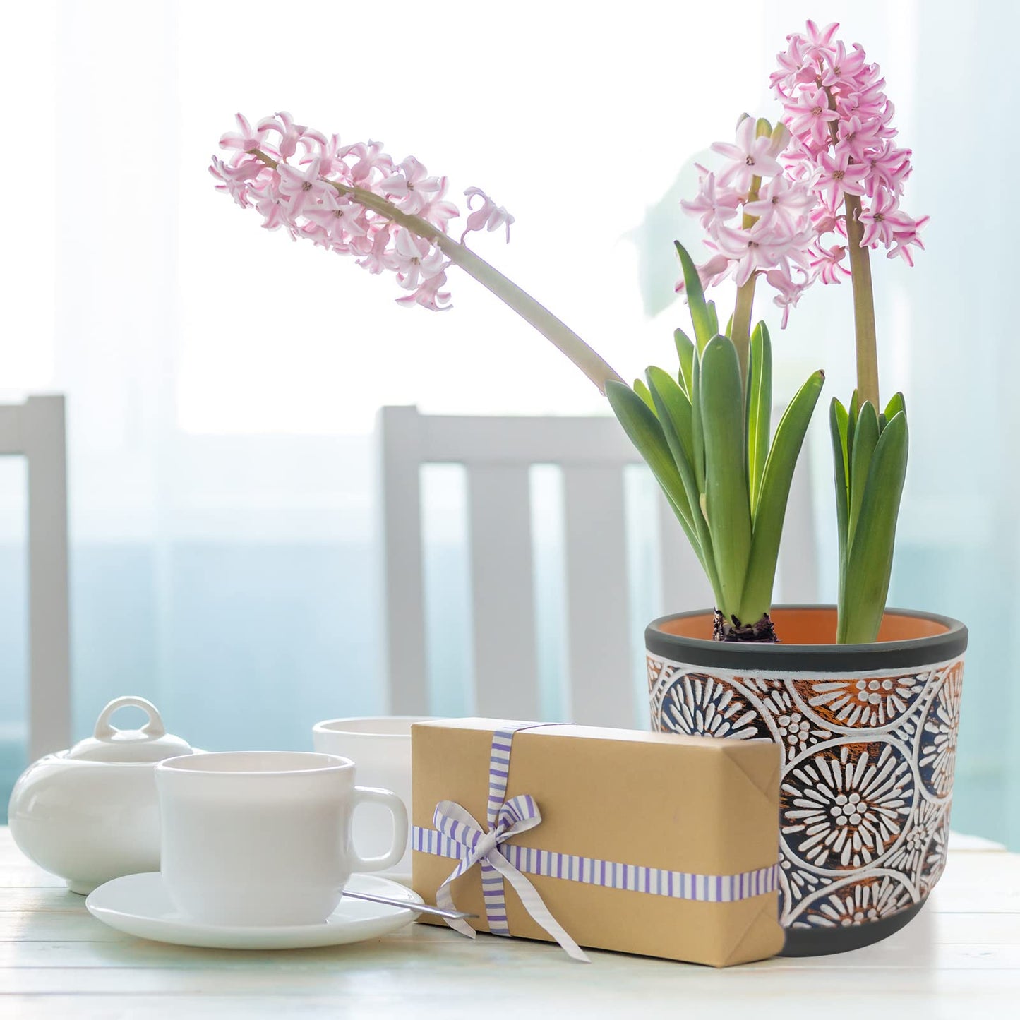 DeeCoo 3 Piece Ceramic Plant pots for Indoor with Drainage Holes, 5.7/4.7/3.5/inch, Modern Decorative Flower pots Outdoor Plants Lilies, Cacti, Succulents, Snakes, and Bamboo (Gray)
