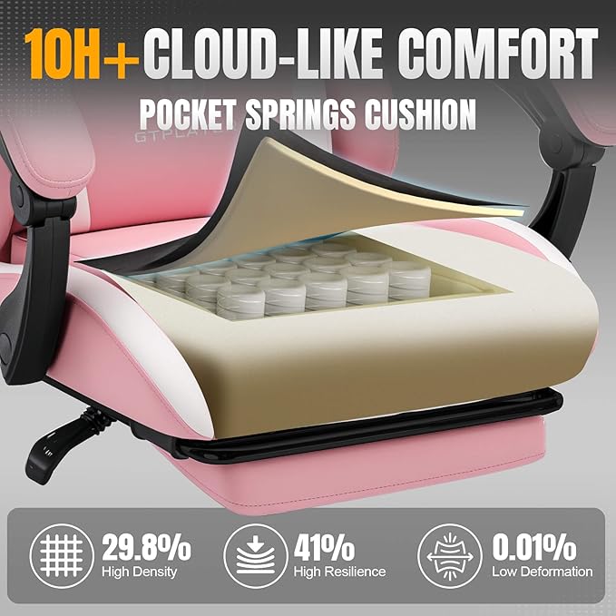 GTPLAYER Gaming Chair with Pocket Spring Cushion, Leather Office Chair with