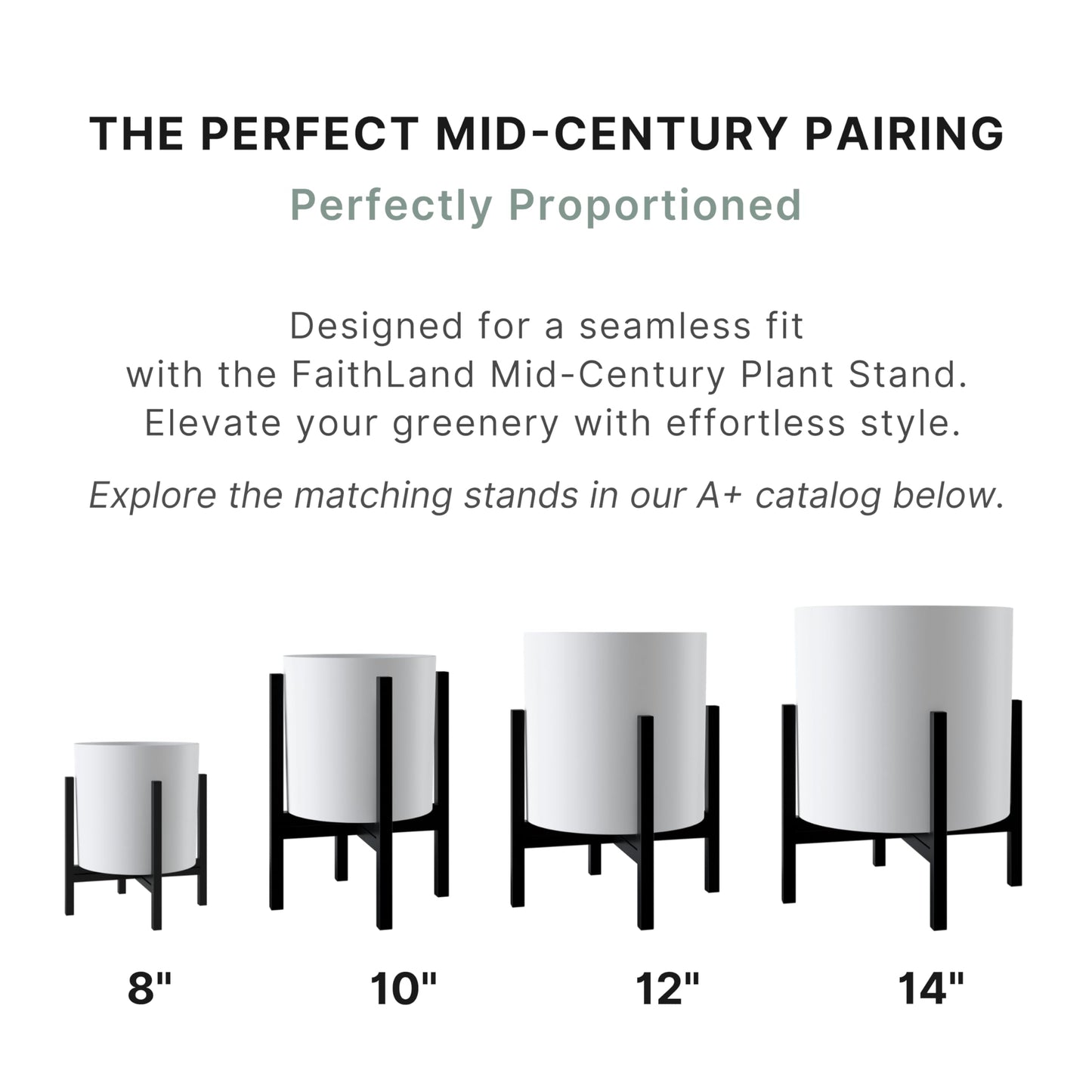 FaithLand 8 Inch Fiberstone Planter - Lightweight Modern Cylinder Plant Pot with Drainage Hole & Plug, Indoor Outdoor Use, Matte White