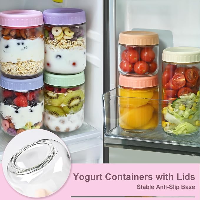 Overnight Oats Containers with Lids, 10oz Wide Mouth Mason Jars with Lids, 9 Pack Glass Jars with Airtight lid for Chia Pudding Yogurt Salad, Meal Prer Oatmeal Jars, Pink