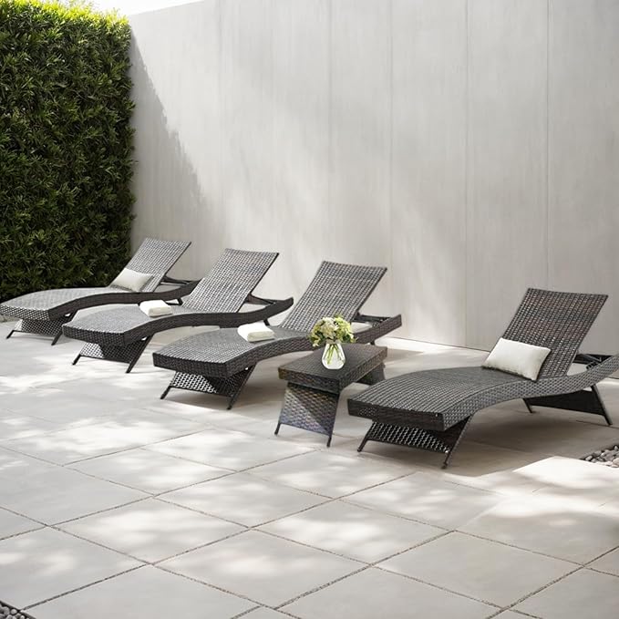 PE Rattan Adjustable Backrest Chaise Lounge Set 4