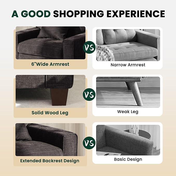 DOPEDIO Modern Living Room Sofa Set, 71.25" Chenille Loveseat