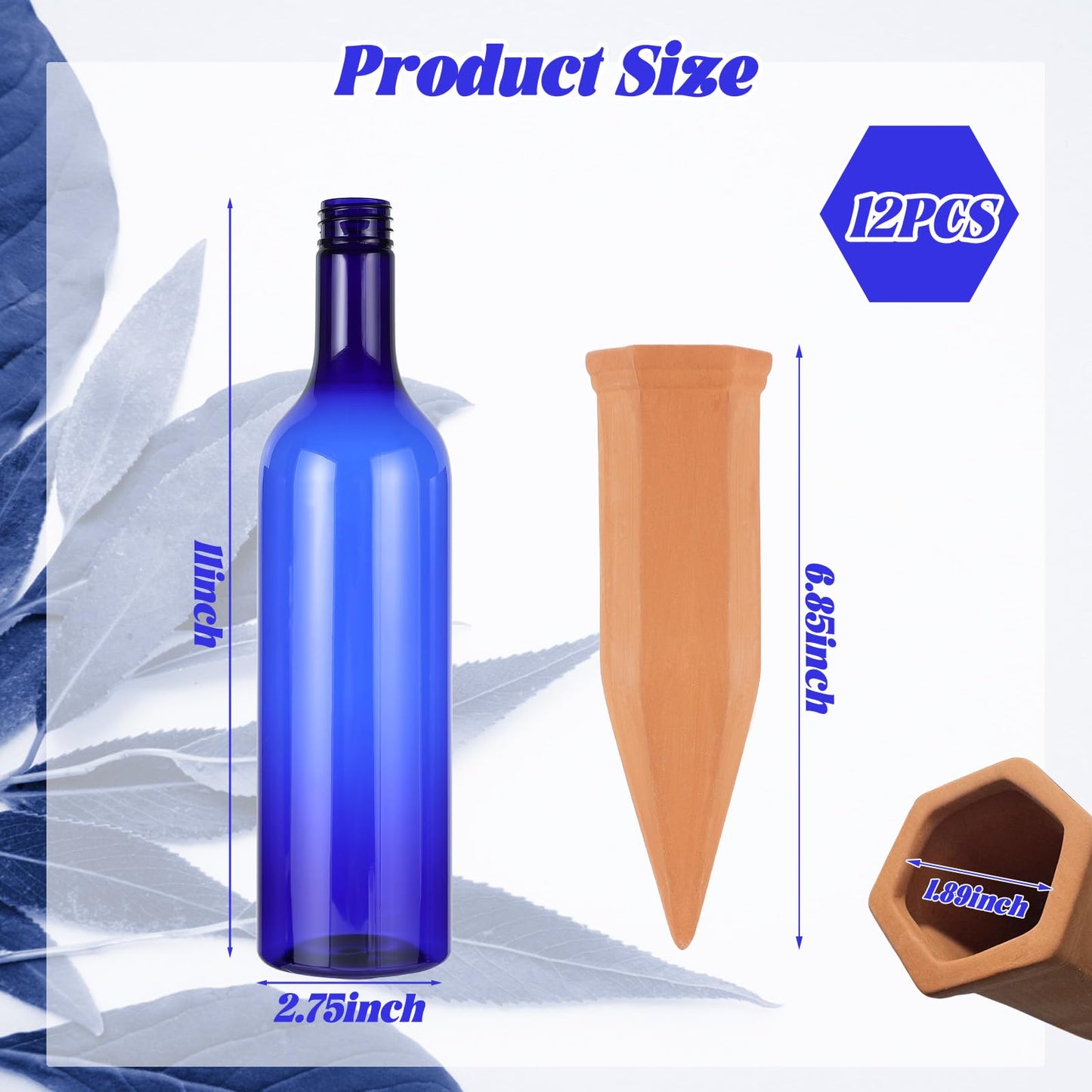 TINSKY 6 Sets Plant Watering Devices Terracotta Self Watering Spikes and 26 Oz Plastic Blue Bottles Slow Release Vacation Plant Waterer Automatic Planter Insert for Indoor Outdoor Plants