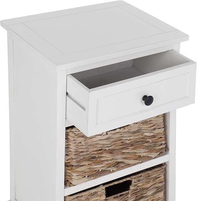 BOWERY HILL Transitional Wood Side Table, Distressed Cream Finish, Compact