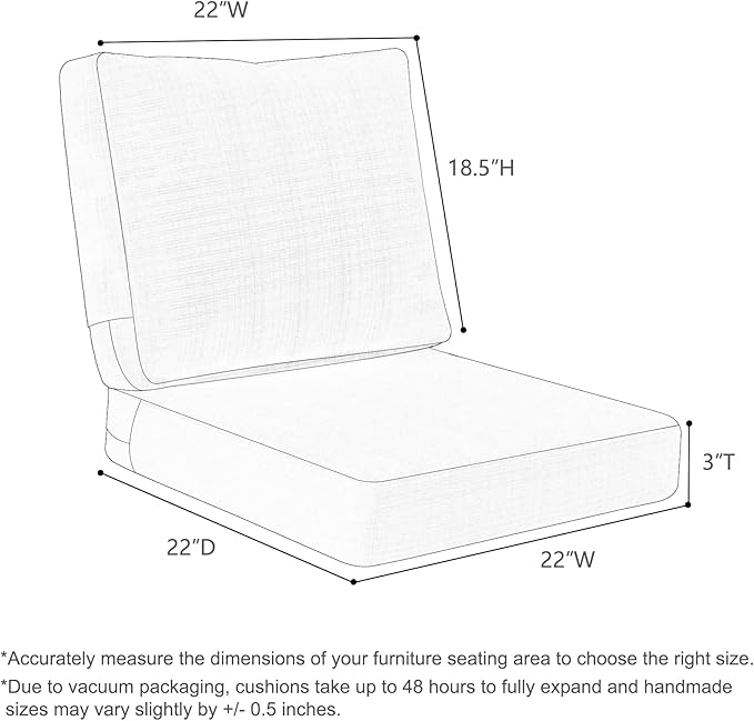 Favoyard Deep Seat Patio Cushions 22 × 22 inch Rainproof & Fadeness Furniture
