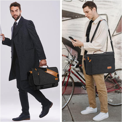 ESTARER Men Messenger Bag 15.6 inch, Water-resistant Canvas Computer Work Bag, Laptop Shoulder Bag Briefcase Satchel, Dark Grey