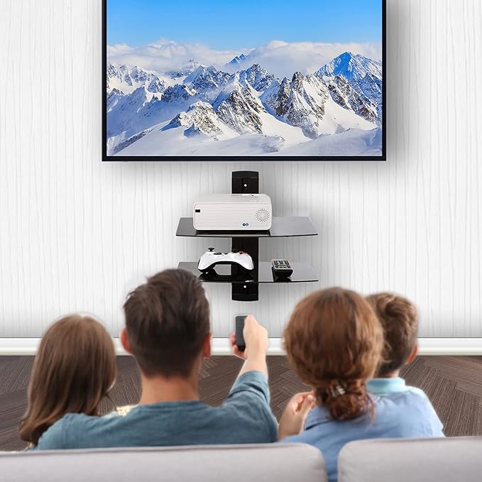 WALI Floating TV Shelf, 2 Tier Glass Projector Shelf