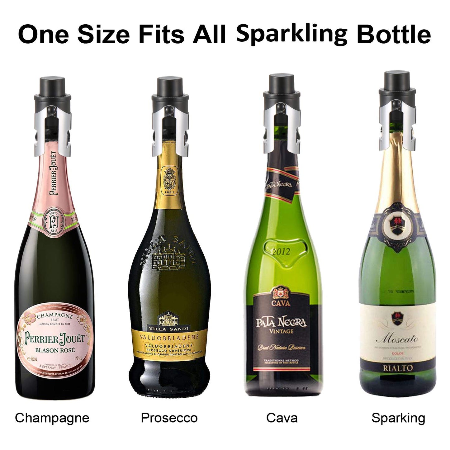 HYZ 2-Pack Champagne Stoppers with Built-in Vacuum Pump, Black