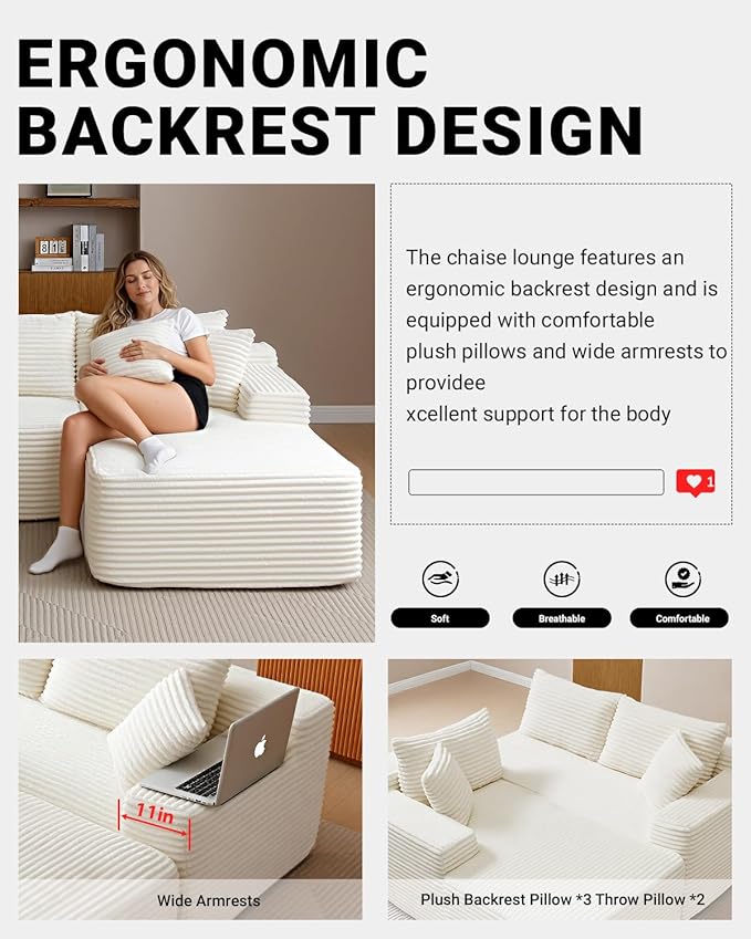 Cloud Sectional Couch, Corduroy Boneless Couches