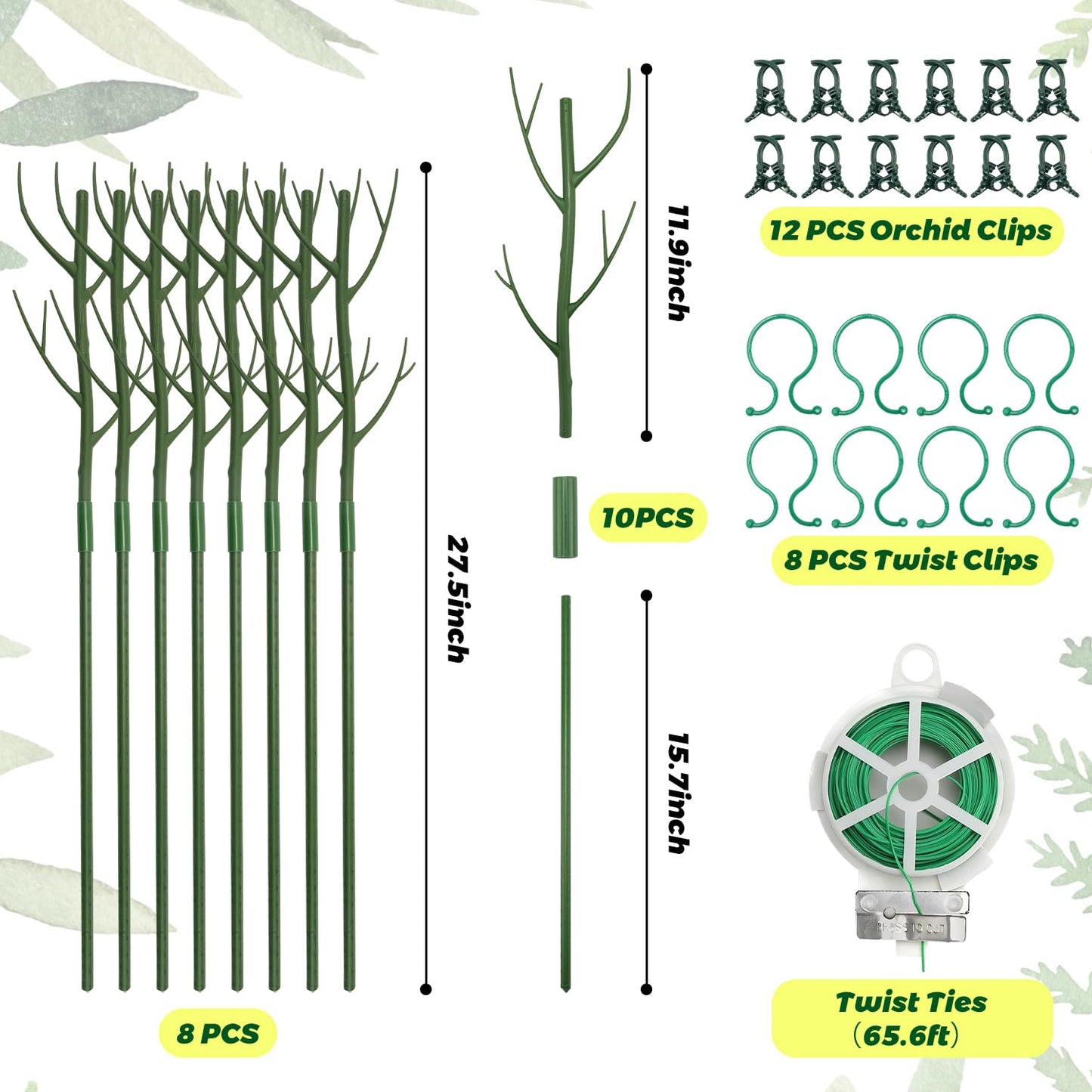 Linyona 16 Pack Stackable Monstera Plant Support, 27.5 Inch Climbing Plants Support Structures for Indoor Outdoor Plants, 20 Orchid Clips & 16 Twist Clips & 65.5ft Twist Ties
