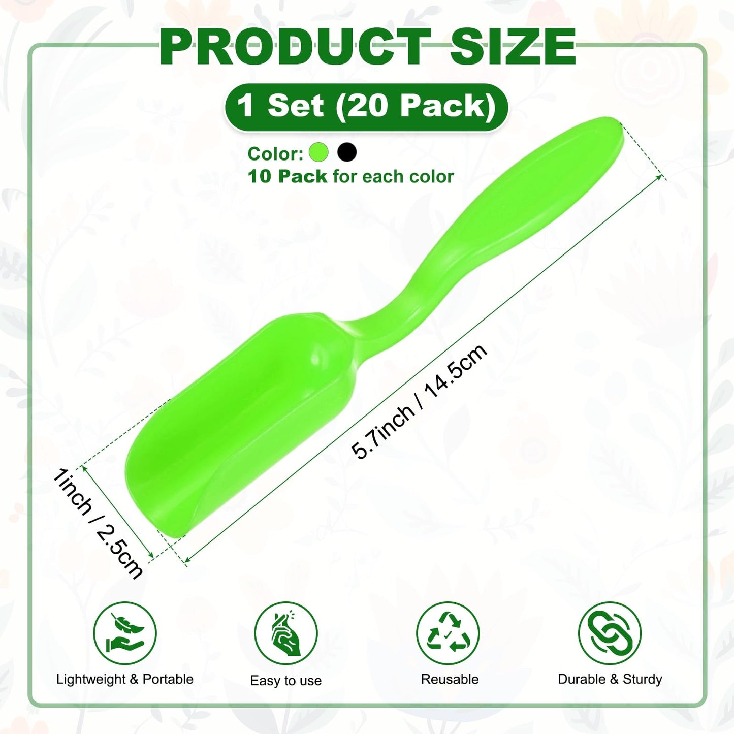 M METERXITY 20-Pack Mini Gardening Shovel Spoon, Plastic Garden Soil Scoops for Cultivation Digging Transplanting/Flower Planting/Plant Succulent, Colorful Small Gardening Tools [Black, Green]
